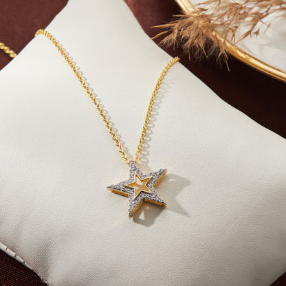 0.20 Ct Diamond 925 Silver Star Pendant Necklace