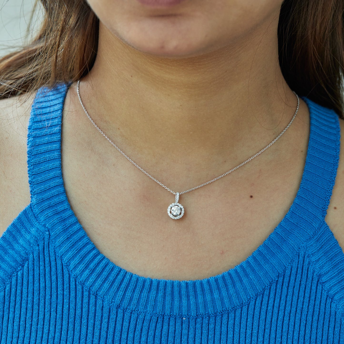 0.75 Ct Diamond 925 Silver Round Halo Pendant Necklace