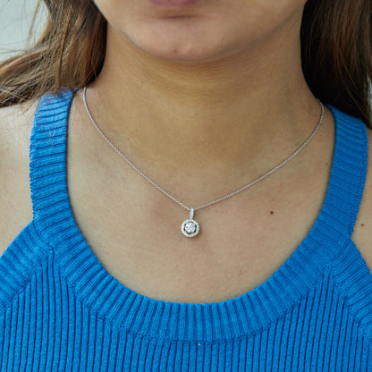 0.75 Ct Diamond 925 Silver Round Halo Pendant Necklace