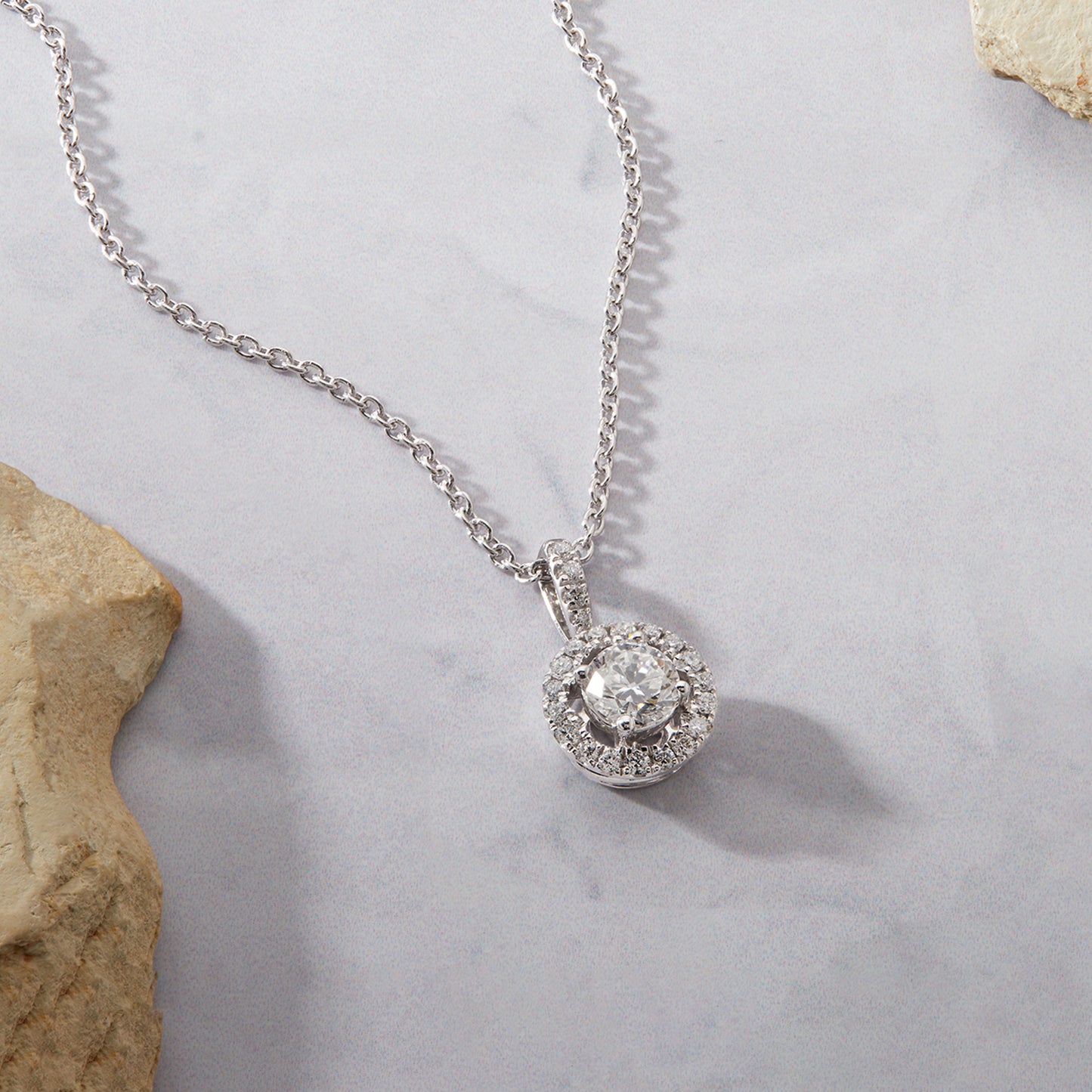 0.75 Ct Diamond 925 Silver Round Halo Pendant Necklace