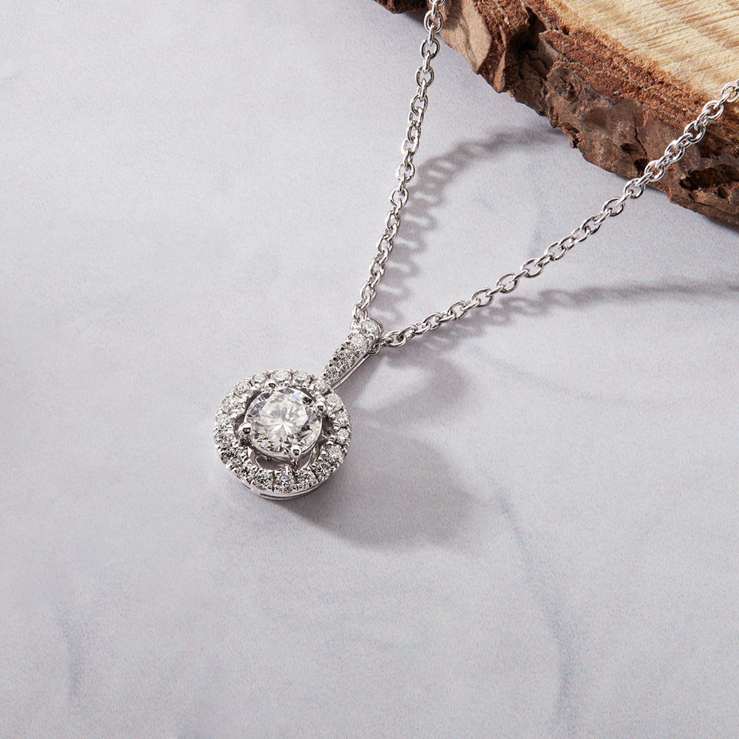 0.75 Ct Diamond 925 Silver Round Halo Pendant Necklace