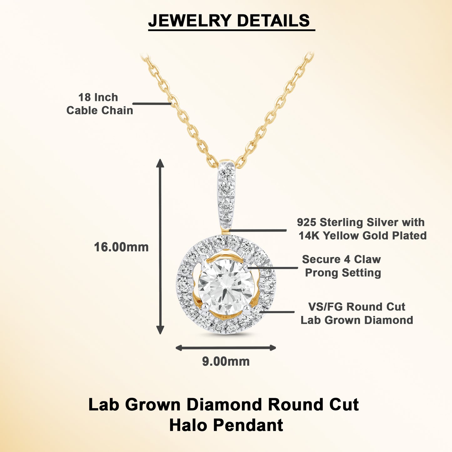 0.75 Ct Diamond 925 Silver Round Halo Pendant Necklace