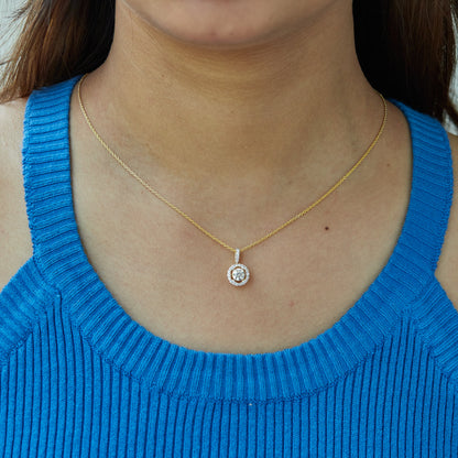 0.75 Ct Diamond 925 Silver Round Halo Pendant Necklace