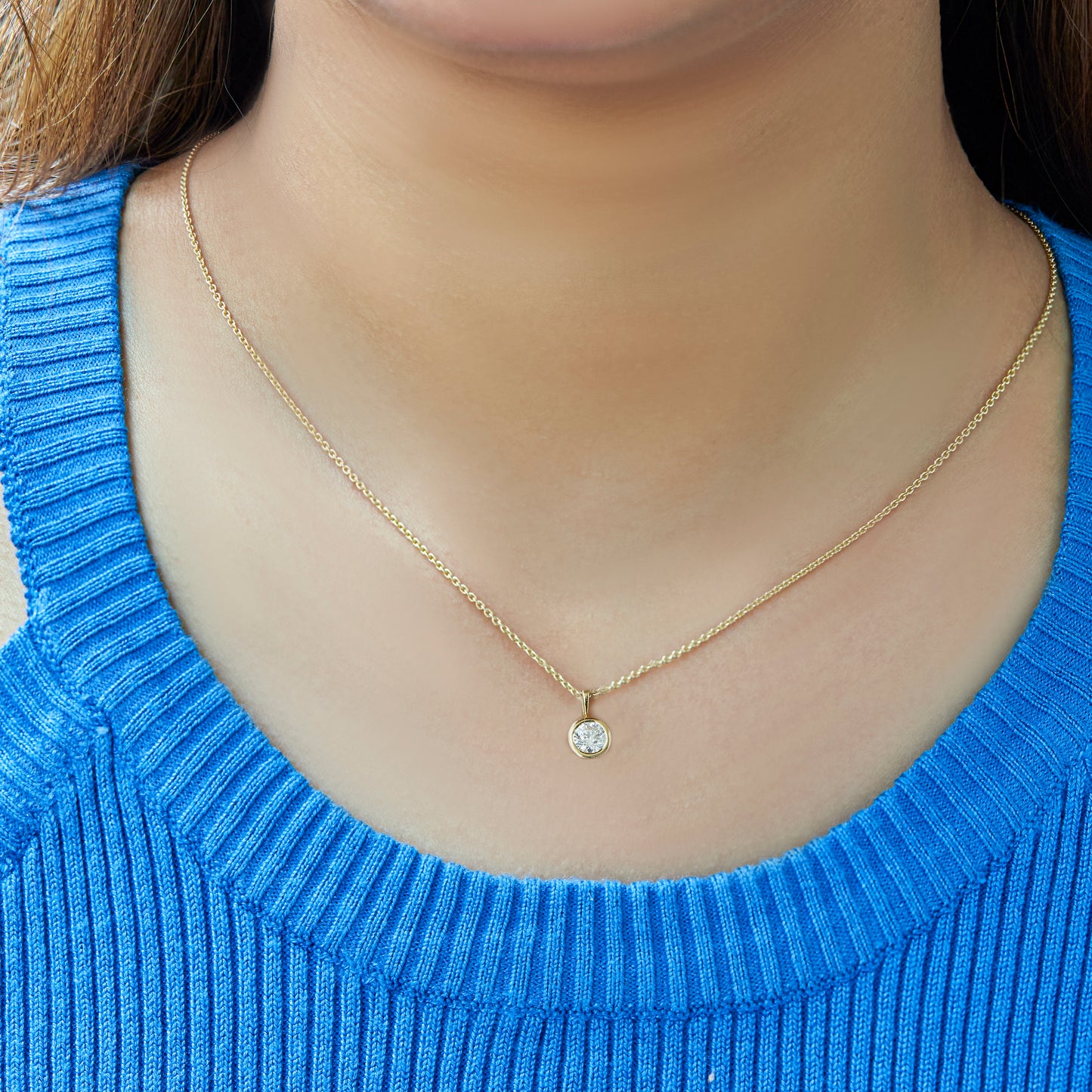 0.75 Ct Round Bezel-Set Lab Grown Diamond Solitaire Pendant Necklace