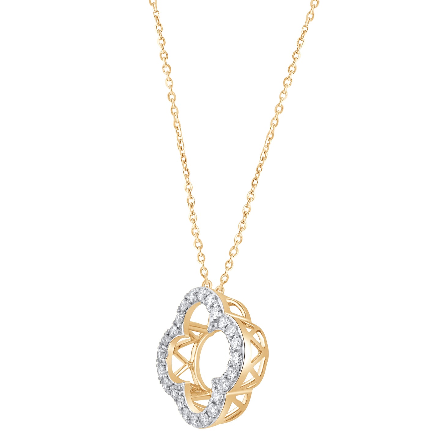 14K Gold Lab Grown Diamond Four Leaf Open Clover Necklace