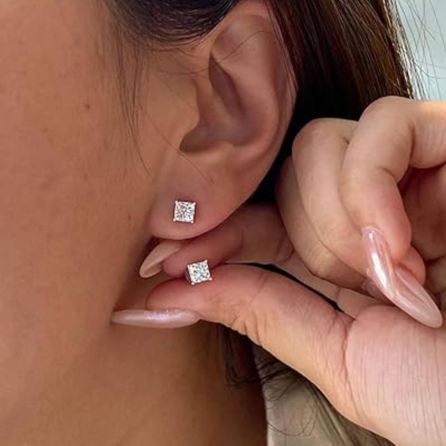 1 Ct Princess Cut Lab Grown Diamond Solitaire 14K Gold Stud Earrings