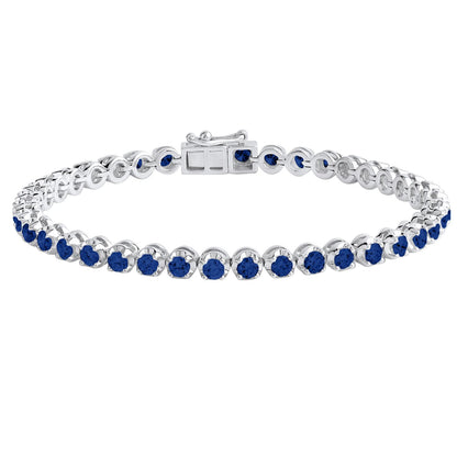 4 CT Round Cut Natural Blue Sapphire 7 Inch Tennis Bracelet