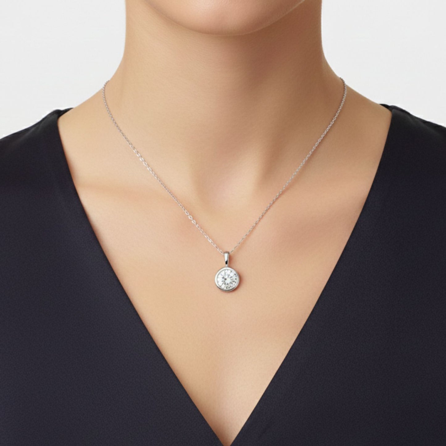0.75 Ct Round Bezel-Set Lab Grown Diamond Solitaire Pendant Necklace