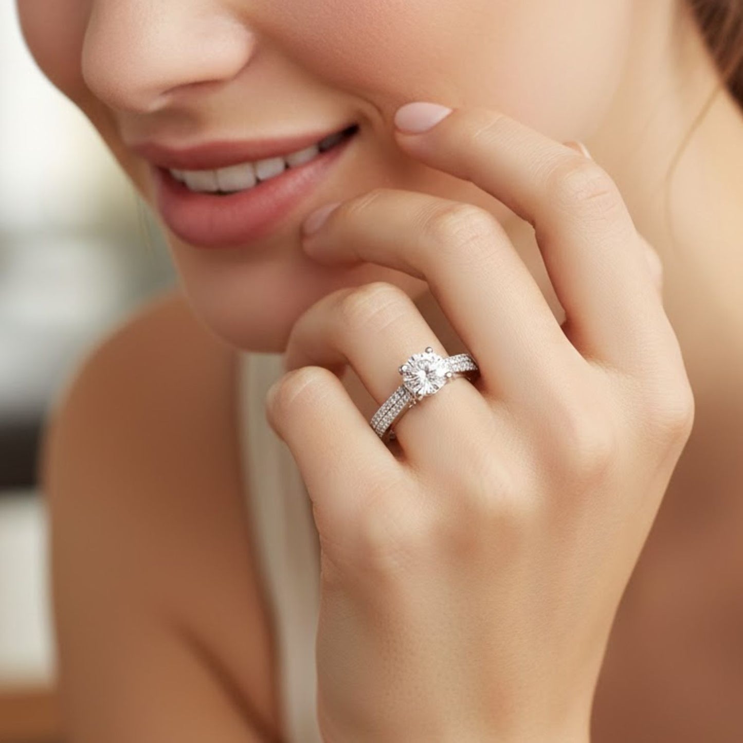 1.45 CT 925 Sterling Silver Solitaire with Accent Women's Engagement Ring