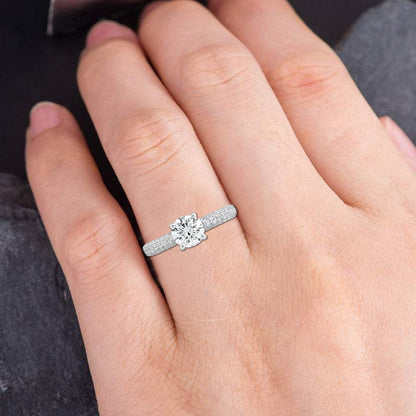 1.40 Ct 925 Sterling Silver Solitaire Pave Set Accent Diamond Ring