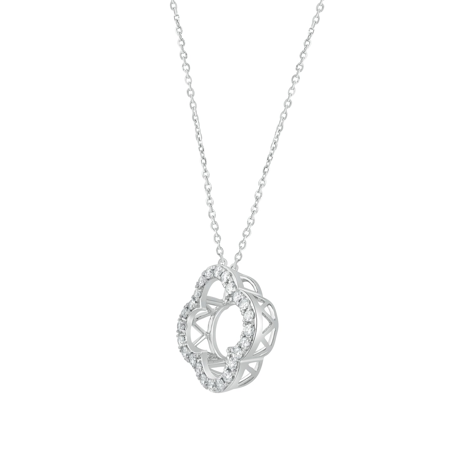 14K Gold Lab Grown Diamond Four Leaf Open Clover Necklace