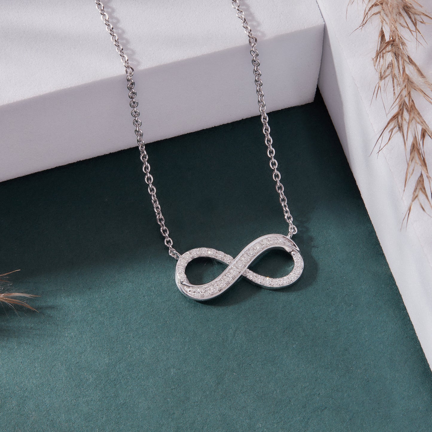 0.25 Ct Diamond 925 Silver White Gold Plated Infinity Pendant Necklace