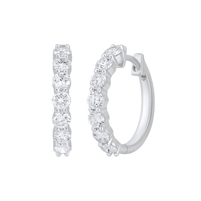 925 Sterling Silver 1.60 Ct Lab Grown Diamond White Gold Plated Huggie Hoop Earrings