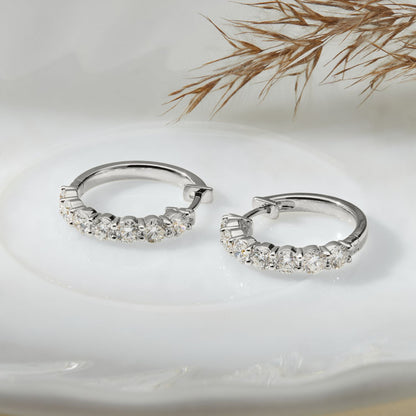 925 Sterling Silver 1.60 Ct Lab Grown Diamond White Gold Plated Huggie Hoop Earrings