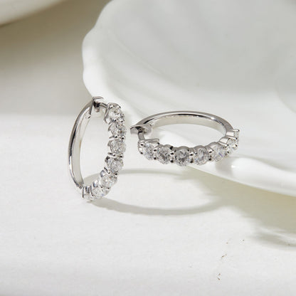 925 Sterling Silver 1.60 Ct Lab Grown Diamond White Gold Plated Huggie Hoop Earrings