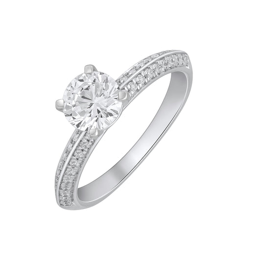 1.25 Ct 925 Sterling Silver Solitaire With Side Accent Diamond Ring