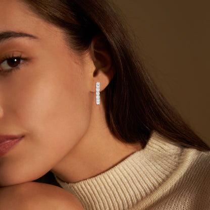 925 Sterling Silver 1.60 Ct Lab Grown Diamond White Gold Plated Huggie Hoop Earrings