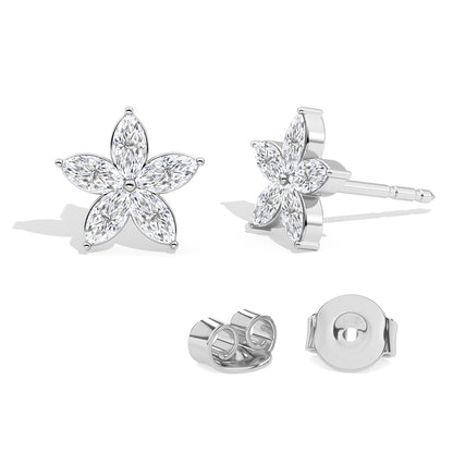 0.70Ct Marquise Diamond Five Petal Flower Stud Earrings