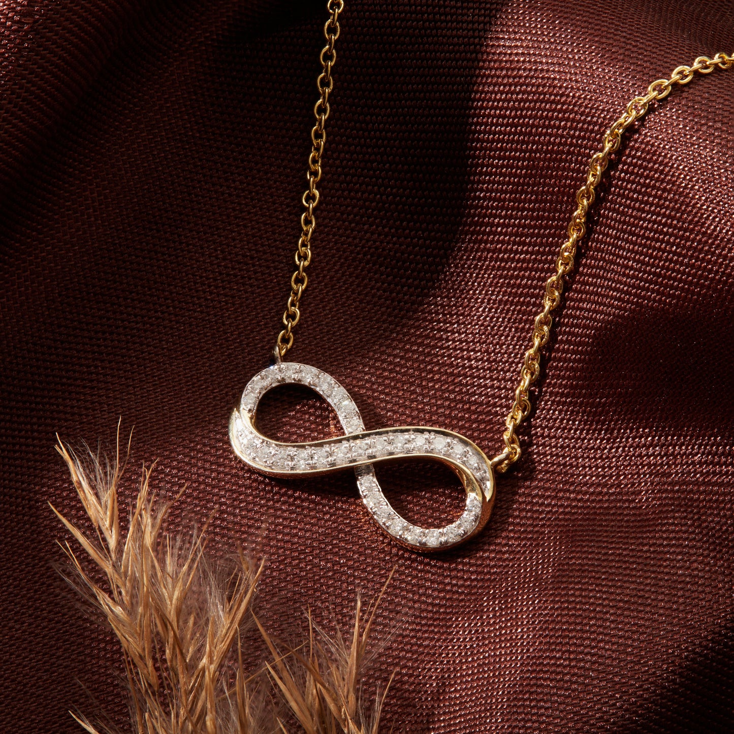 0.25 Ct Diamond 925 Silver Yellow Gold Plated Infinity Pendant Necklace