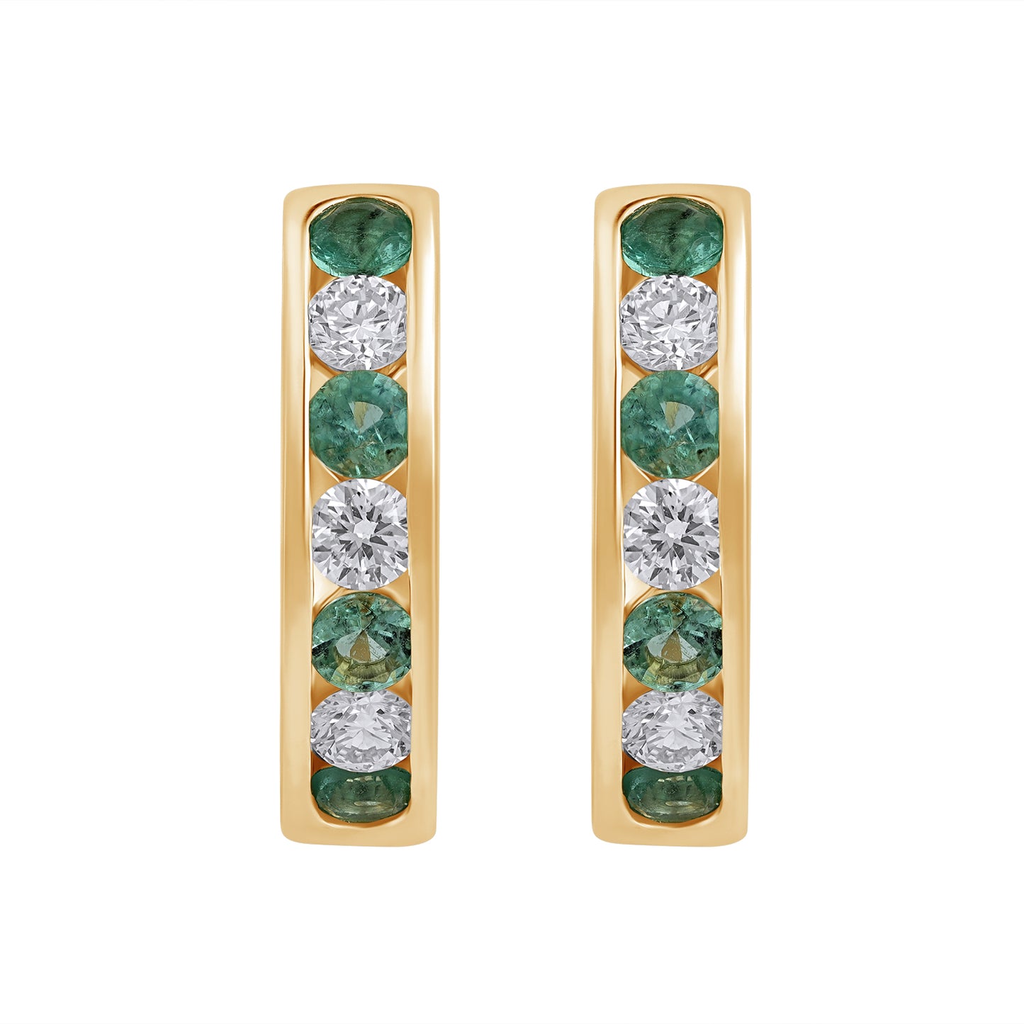925 Silver Lab-Grown Channel-Set Emerald And Diamond Hoop Earrings