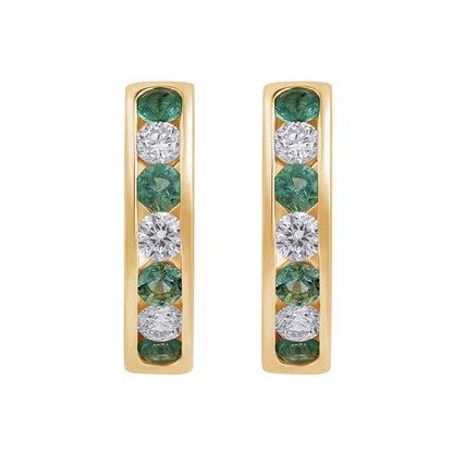 925 Silver Lab-Grown Channel-Set Emerald And Diamond Hoop Earrings