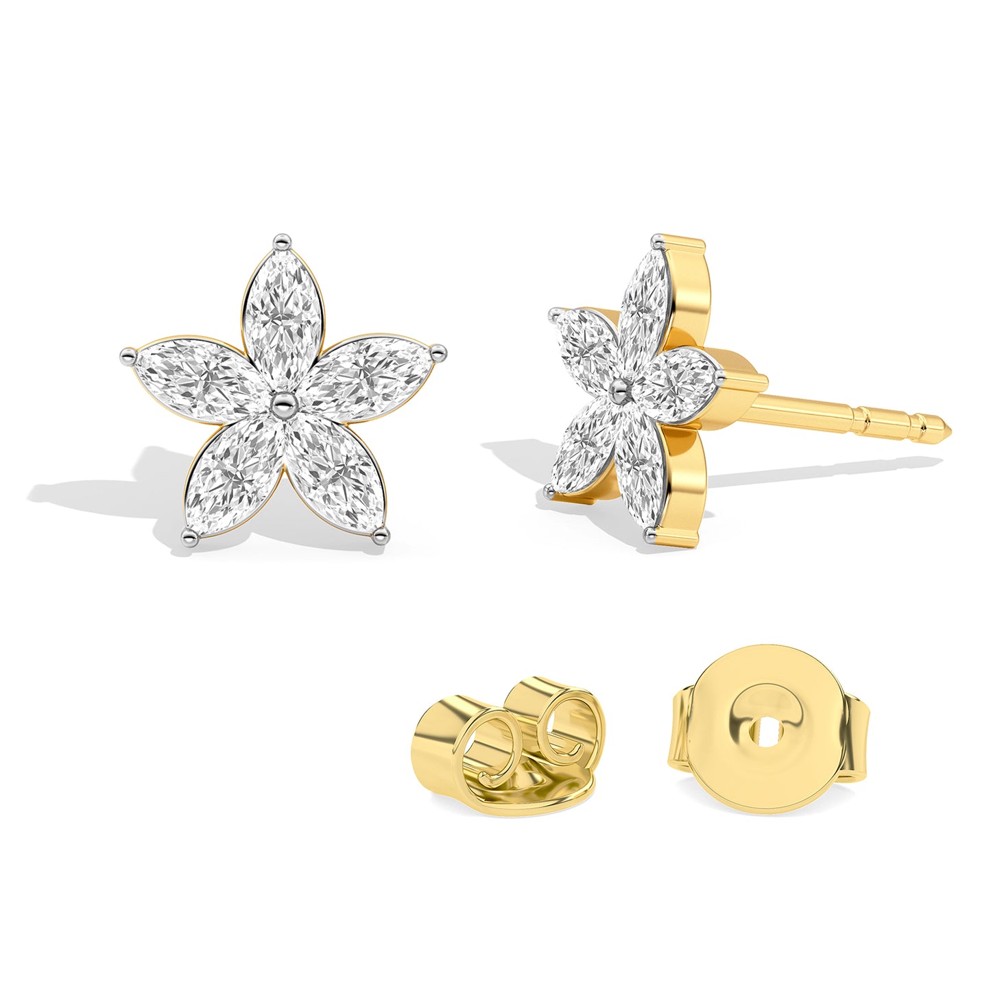 0.70Ct Marquise Diamond Five Petal Flower Stud Earrings