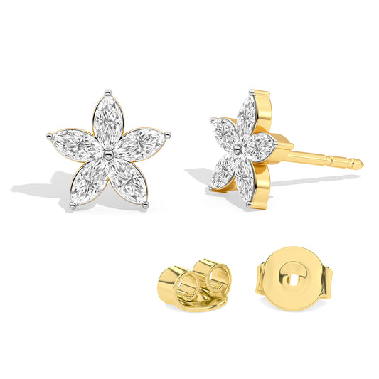 0.70Ct Marquise Diamond Five Petal Flower Stud Earrings