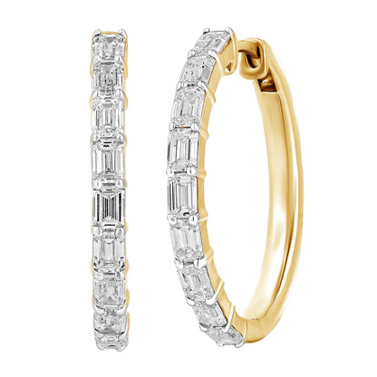 Emerald Cut Diamond Hoop Earrings 925 Silver - Dewberry Diamonds