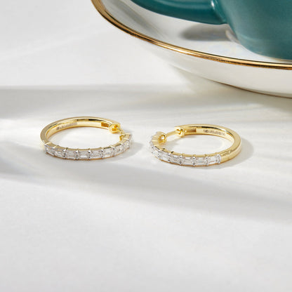 Emerald Cut Diamond Hoop Earrings 925 Silver - Dewberry Diamonds
