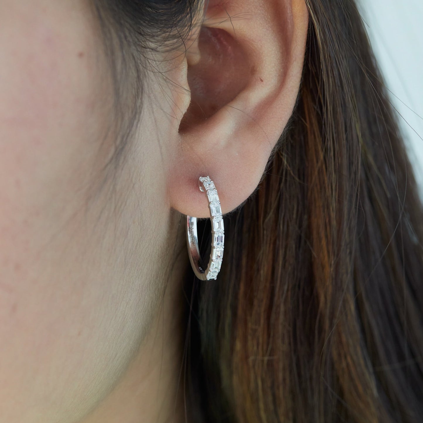 Emerald Cut Lab Grown Diamond Hoop Earrings 925 Silver - Dewberry Diamonds