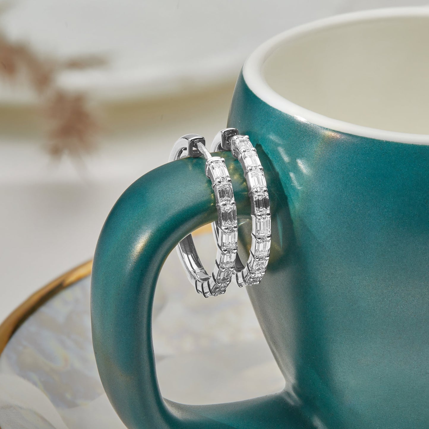 Emerald Cut Lab Grown Diamond Hoop Earrings 925 Silver - Dewberry Diamonds