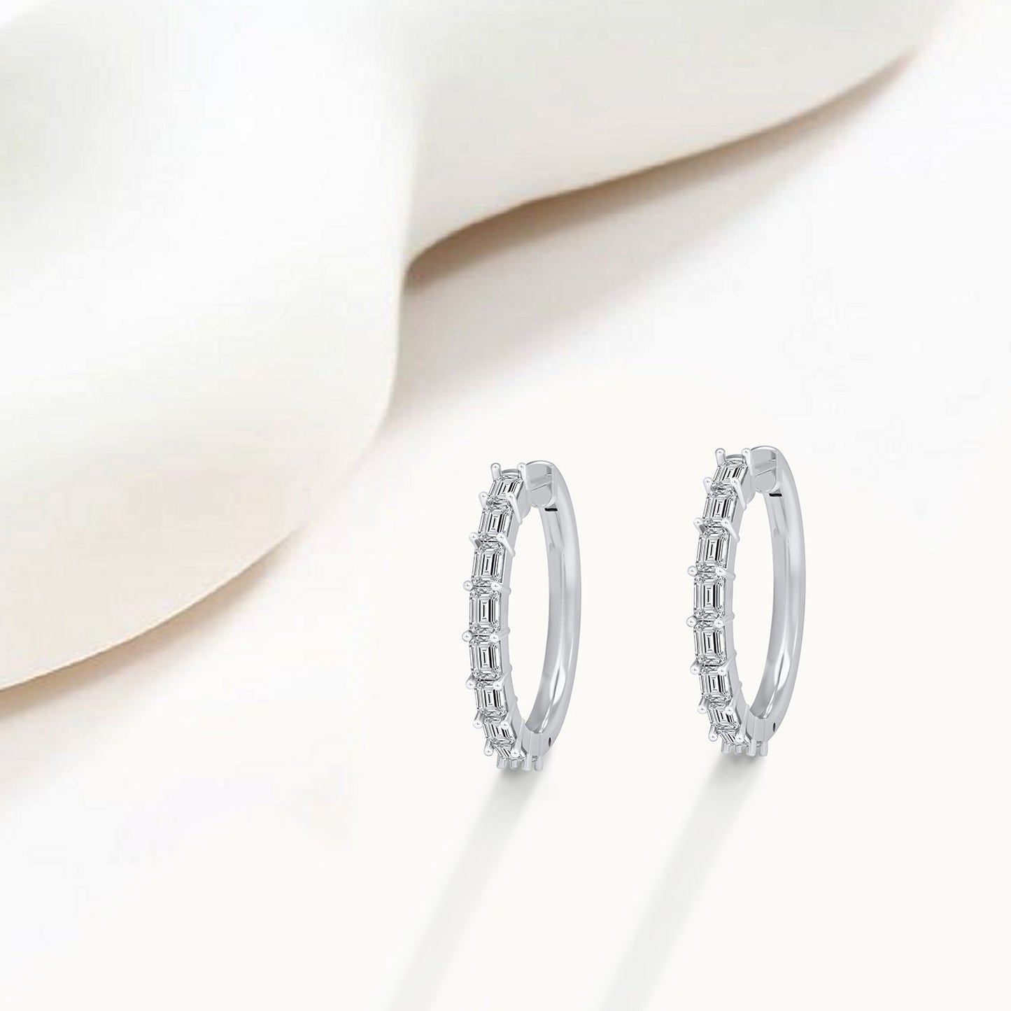 Emerald Cut Lab Grown Diamond Hoop Earrings 925 Silver - Dewberry Diamonds