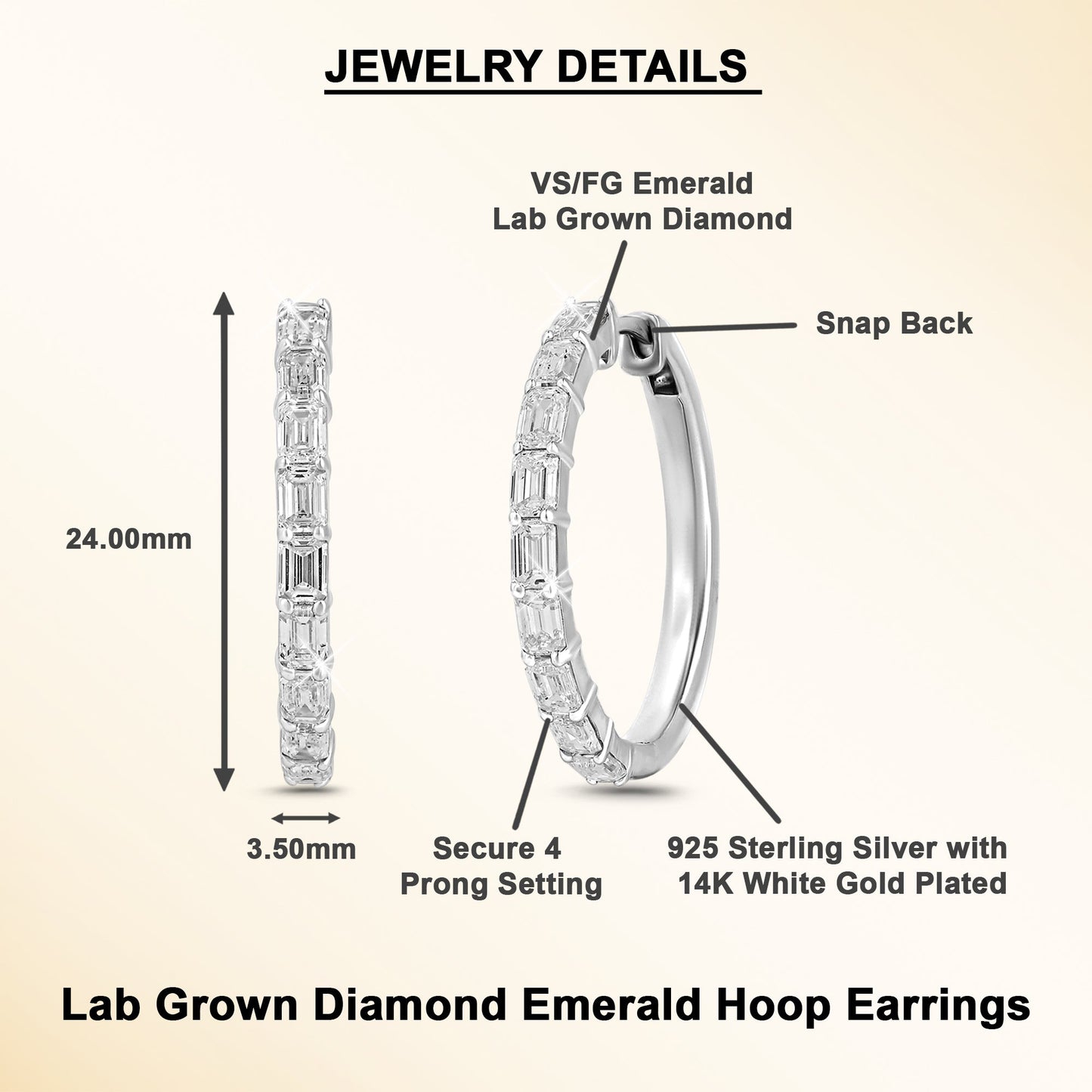 Emerald Cut Lab Grown Diamond Hoop Earrings 925 Silver - Dewberry Diamonds
