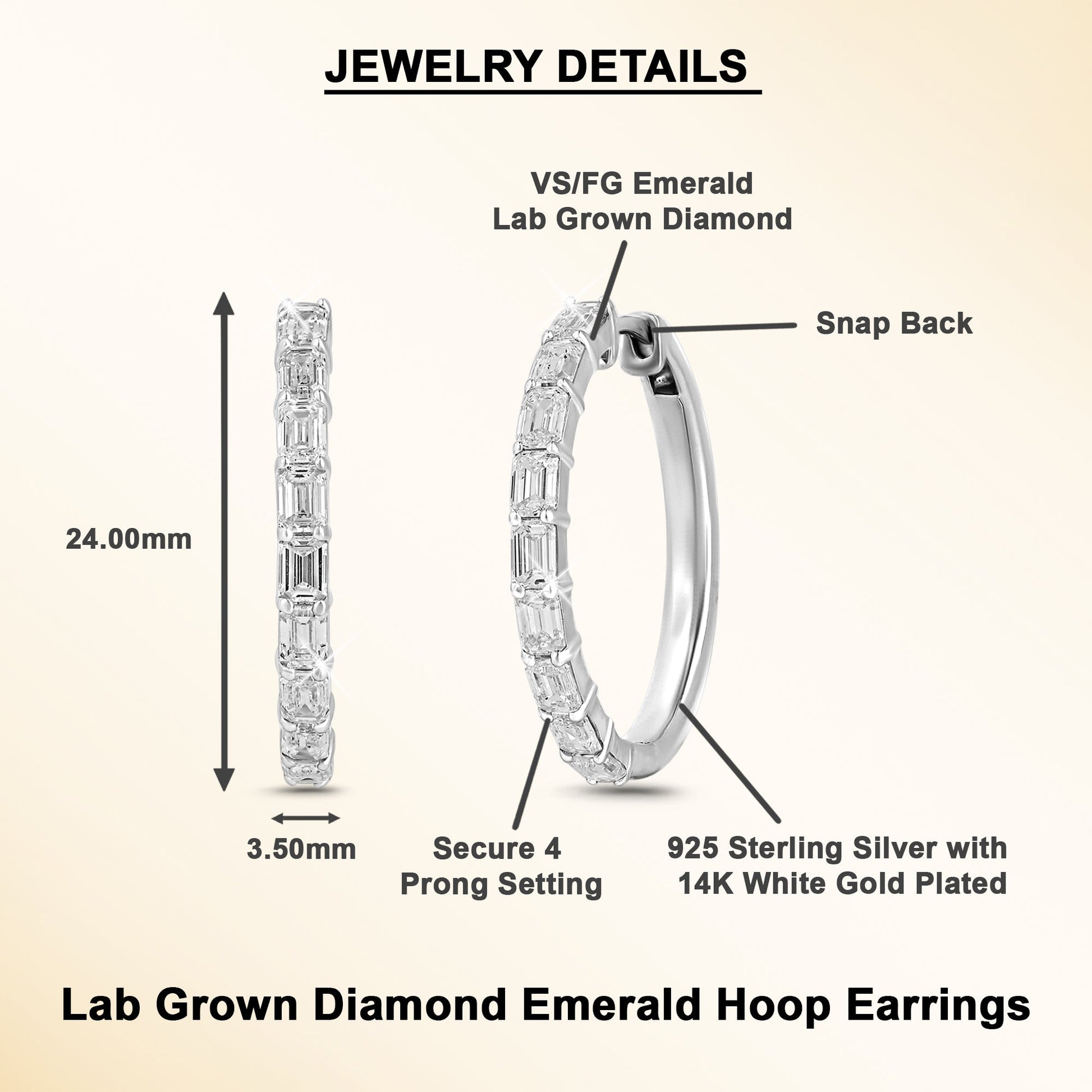 Emerald Cut Lab Grown Diamond Hoop Earrings 925 Silver - Dewberry Diamonds