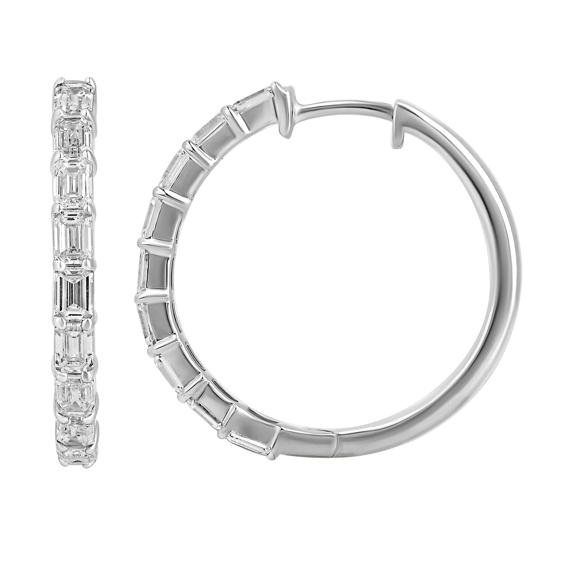 Emerald Cut Lab Grown Diamond Hoop Earrings 925 Silver - Dewberry Diamonds