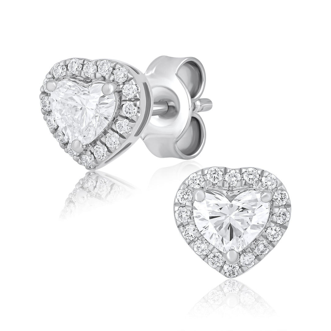 Heart Shape Lab Grown Diamond Halo Stud Earrings - Dewberry Diamonds