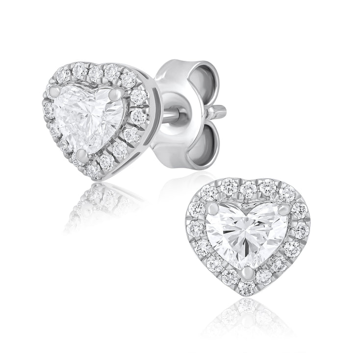 Heart Shape Lab Grown Diamond Halo Stud Earrings - Dewberry Diamonds