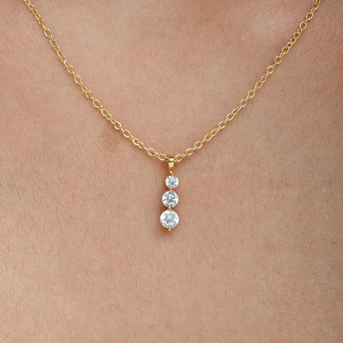 1 Ct Lab Grown Diamond Yellow Gold Plated Journey Ladder Pendant Necklace