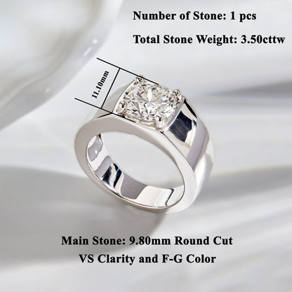 Men’s 925 Sterling Silver Solitaire Diamond Wedding Band Ring – 3.50 CT - Dewberry Diamonds