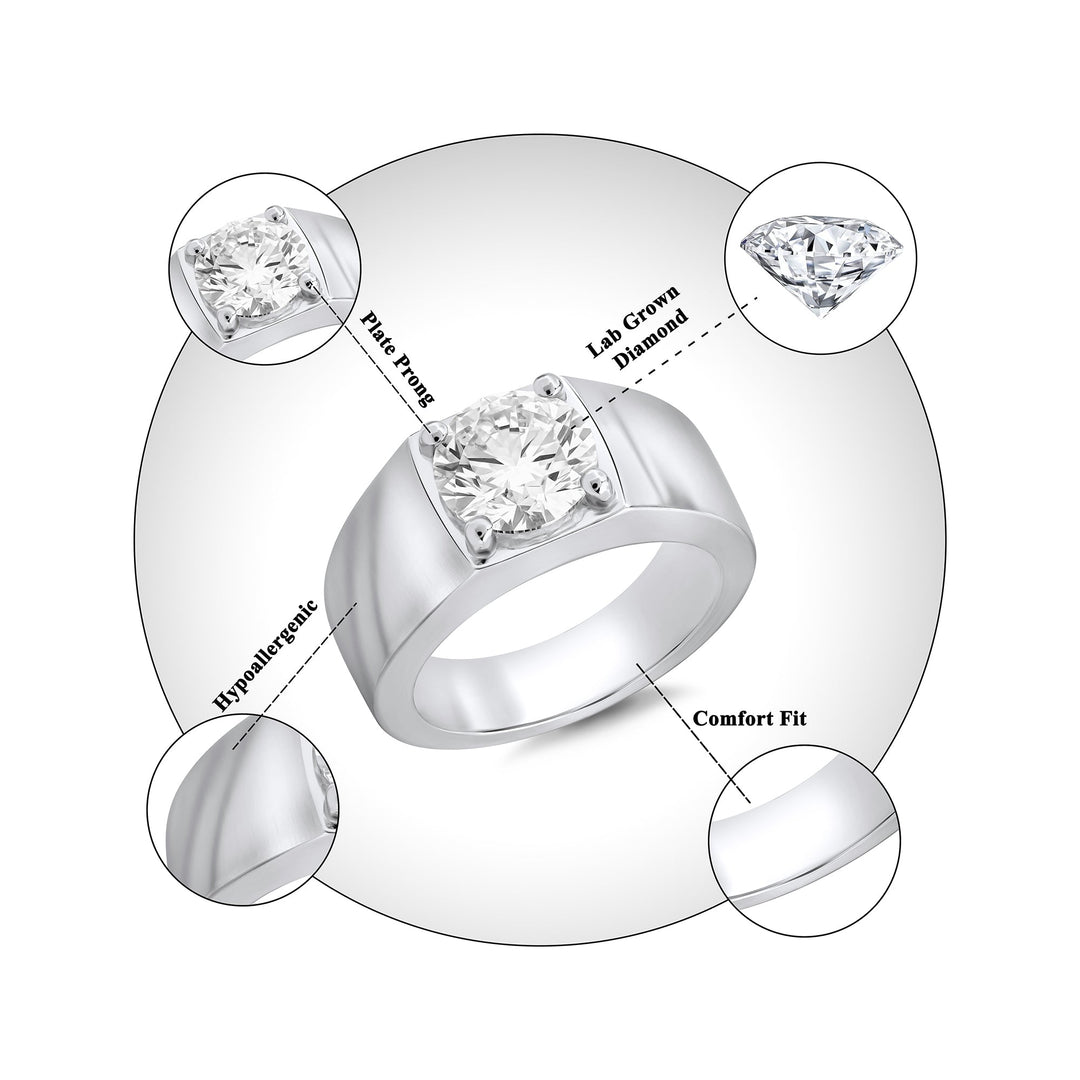 Men’s 925 Sterling Silver Solitaire Diamond Wedding Band Ring – 3.50 CT - Dewberry Diamonds