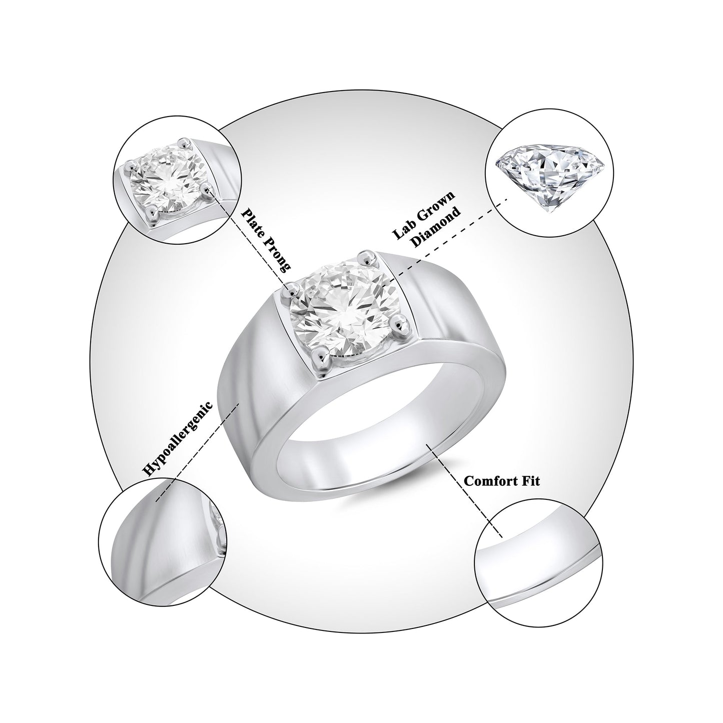 Men’s 925 Sterling Silver Solitaire Diamond Wedding Band Ring – 3.50 CT - Dewberry Diamonds
