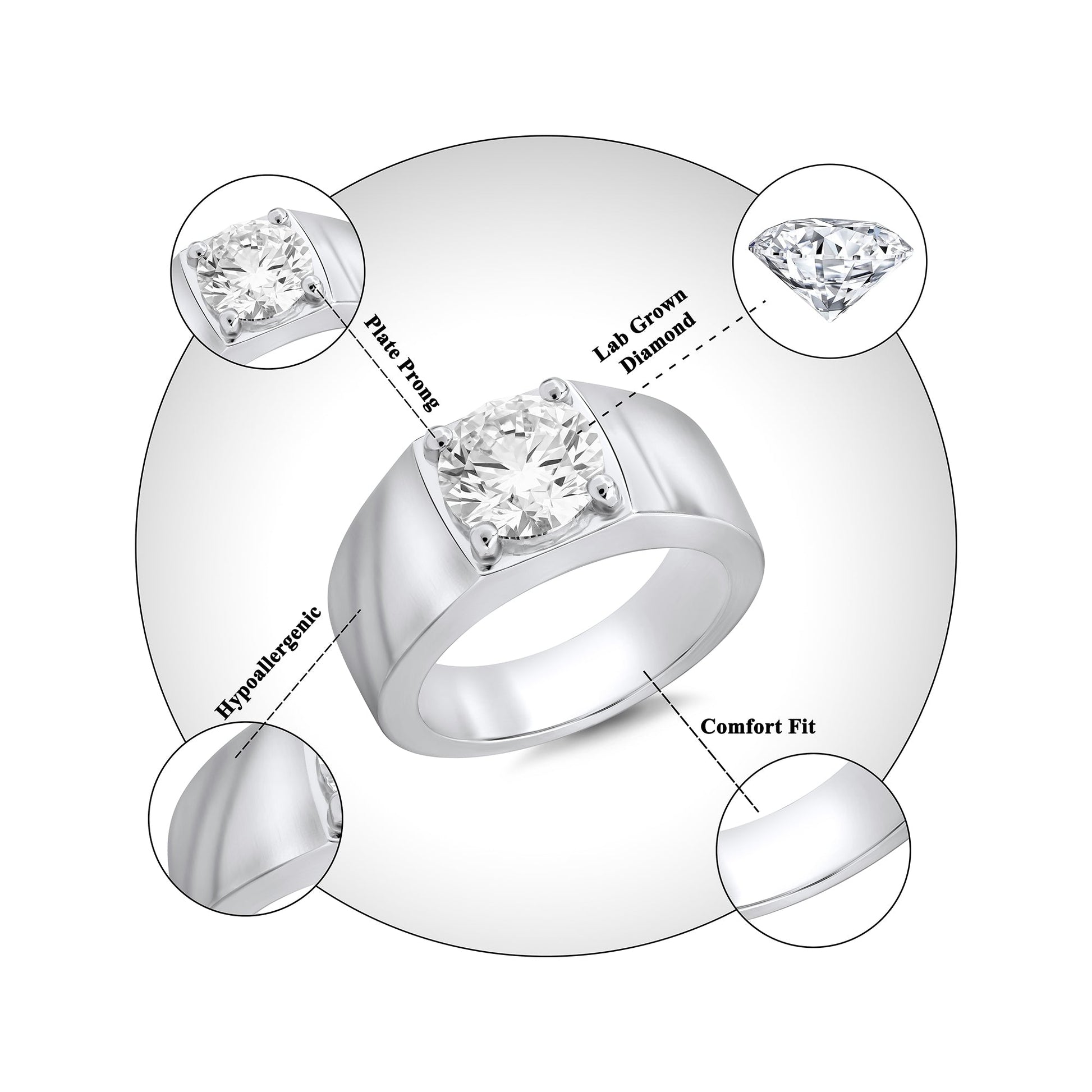Men’s 925 Sterling Silver Solitaire Diamond Wedding Band Ring – 3.50 CT - Dewberry Diamonds