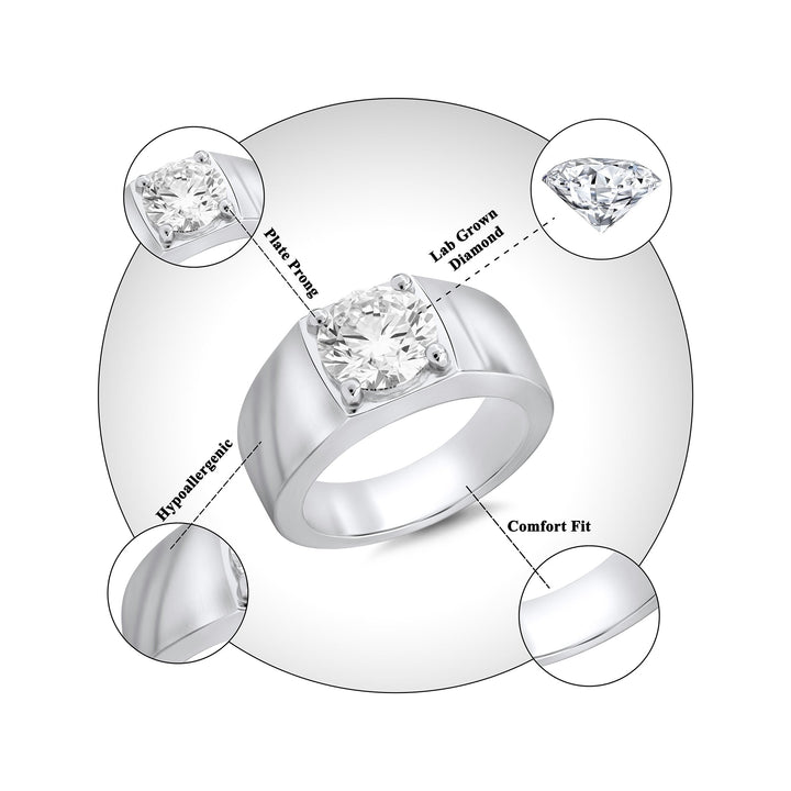 Men’s 925 Sterling Silver Solitaire Diamond Wedding Band Ring – 3.50 CT - Dewberry Diamonds