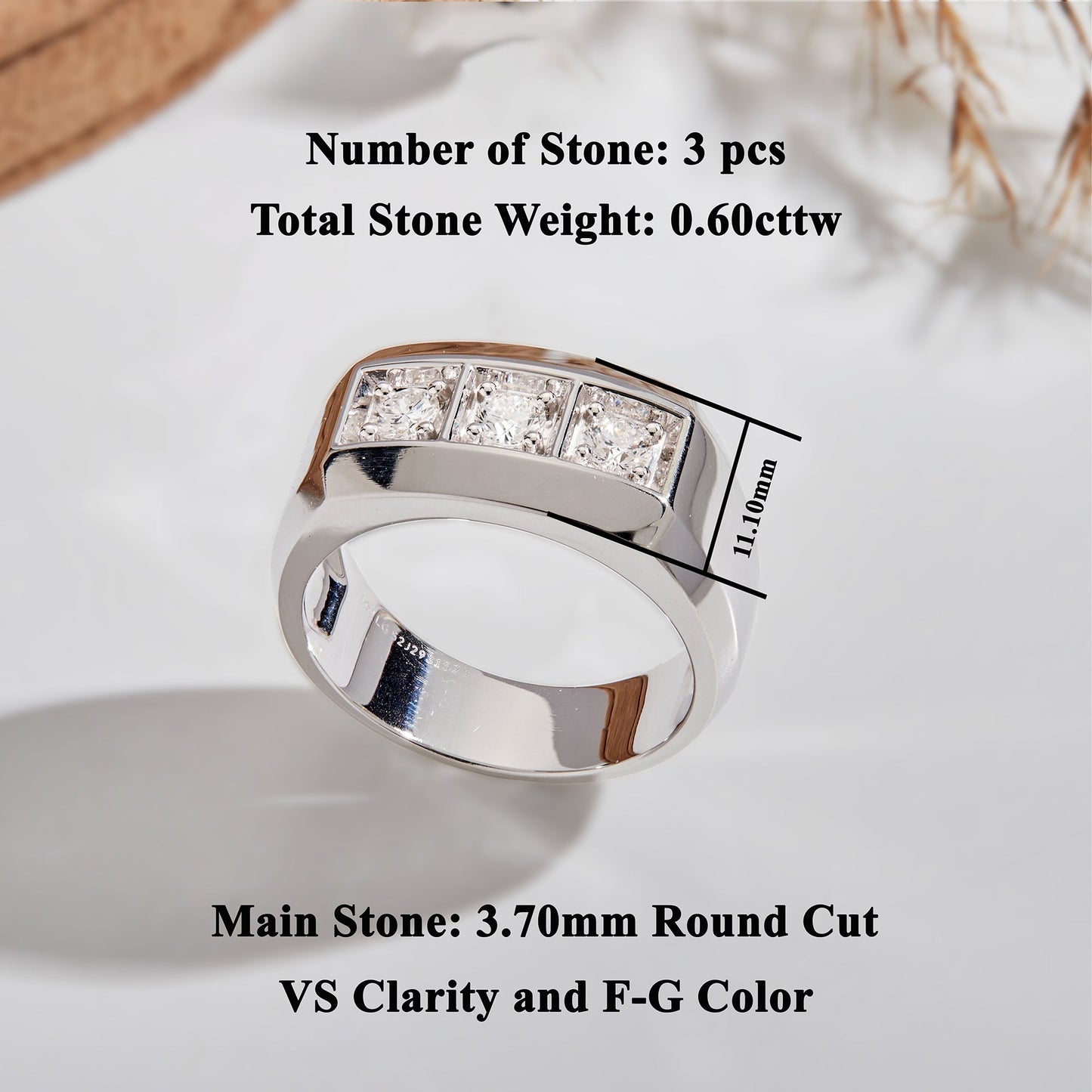 Men’s 925 Sterling Silver Three Stone Lab Grown Diamond Ring – 0.50 CT - Dewberry Diamonds